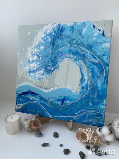 Картина акрилом флюид арт морская волна
