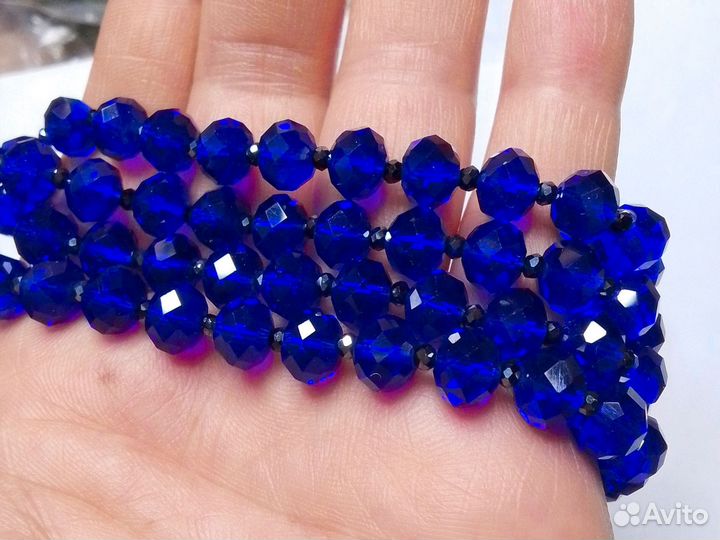 Бусы синее чешское стекло