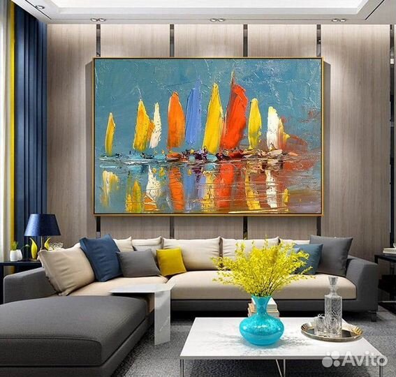 Картины маслом для интерьера с лодками Яхты в море