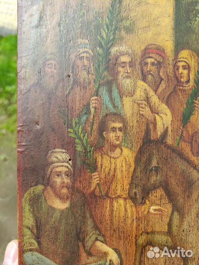 Старинная икона Вход Господень в Иерусалим 19 век