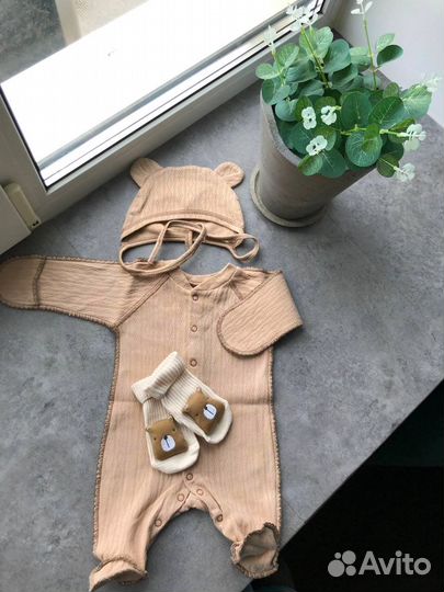 Комбинезон с шапкой хлопковый для малыша