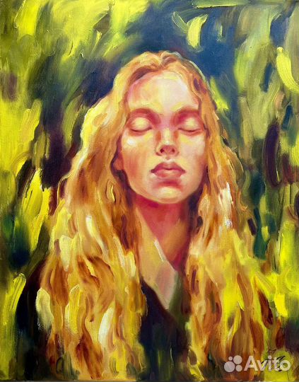 Картина маслом стильная светлая девушка лето