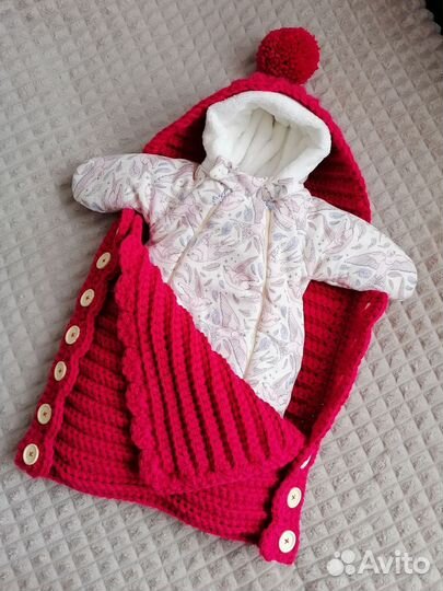 Вязанный конверт на выписку для девочки