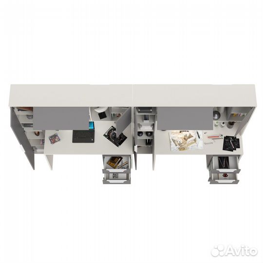 Домашний офис Mobi Комфорт 12.95N для двоих человек цвет белый/серый шифер, 324х60х180 см