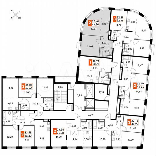 2-к. апартаменты, 44,2 м², 11/15 эт.