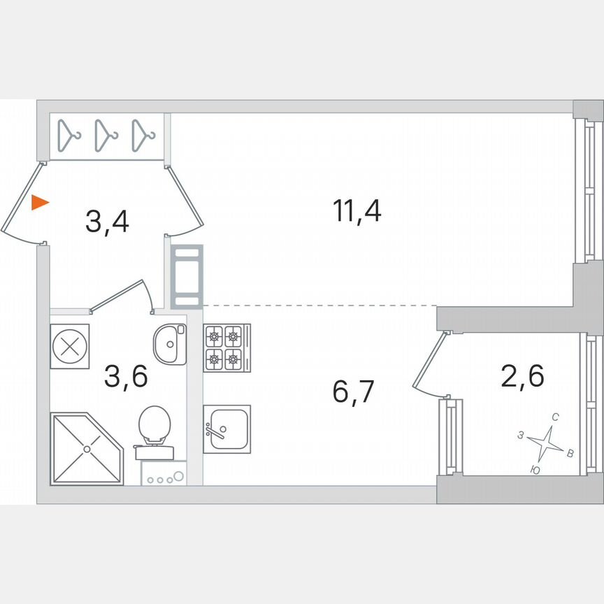 Квартира-студия, 26,4 м², 2/4 эт.