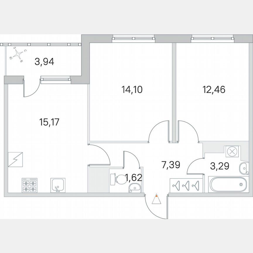 2-к. квартира, 56 м², 5/5 эт.