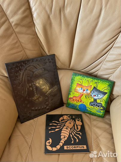 Чеканка медная СССР, картинка Котята с клубком