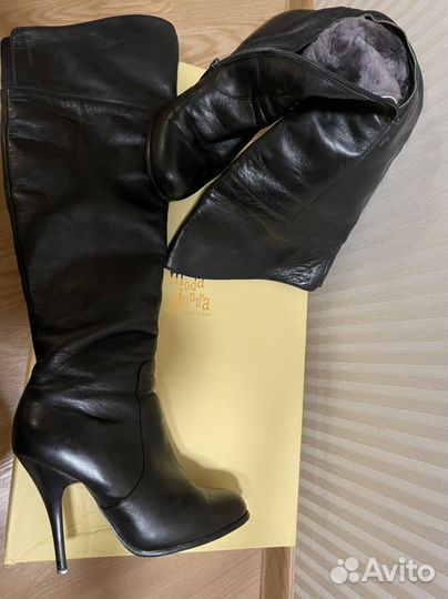 Ботфорты 35р нат кожа, нат мех по всей высоте