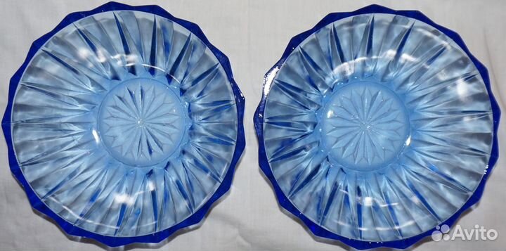 Синее стекло посуда СССР (поднос, ваза, салатник)