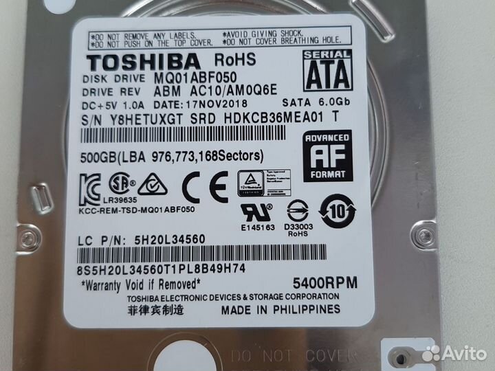 Внутренний жесткий диск toshibo, 500 Gb