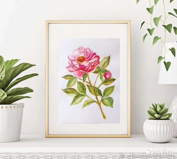 Ботаническая акварель цветущий бутон акварель