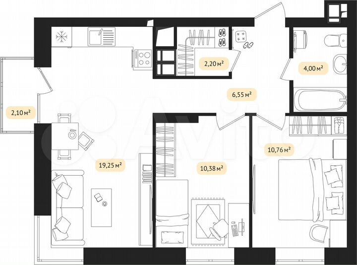 2-к. квартира, 53,8 м², 24/24 эт.
