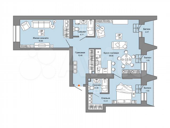 2-к. квартира, 79 м², 6/7 эт.