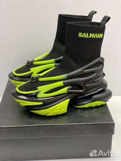 Кроссовки Balmain черные салатовые женские чулок