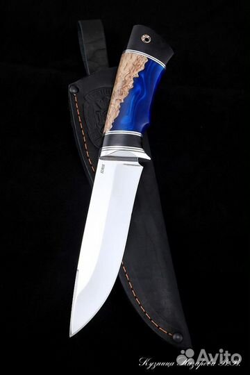 Нож Оса сталь Elmax карельская береза + акрил сини