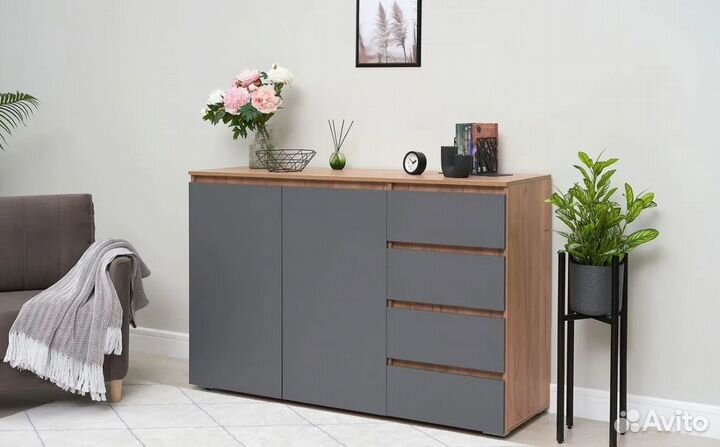 Хелен км 06 Комод 4 ящика графит и дуб