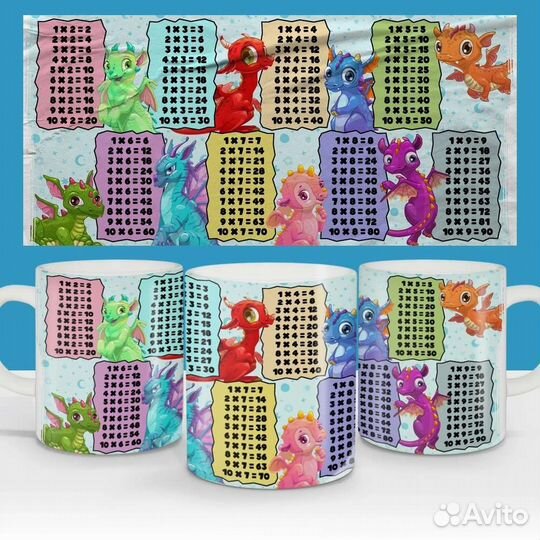 Кружка с драконами и таблицей умножения