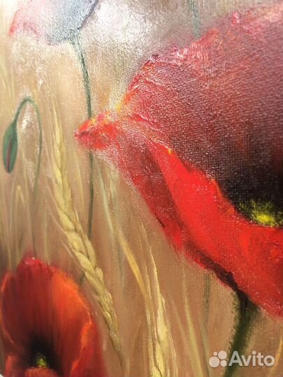 Картина маслом «Золотое поле» 30х30см + рама