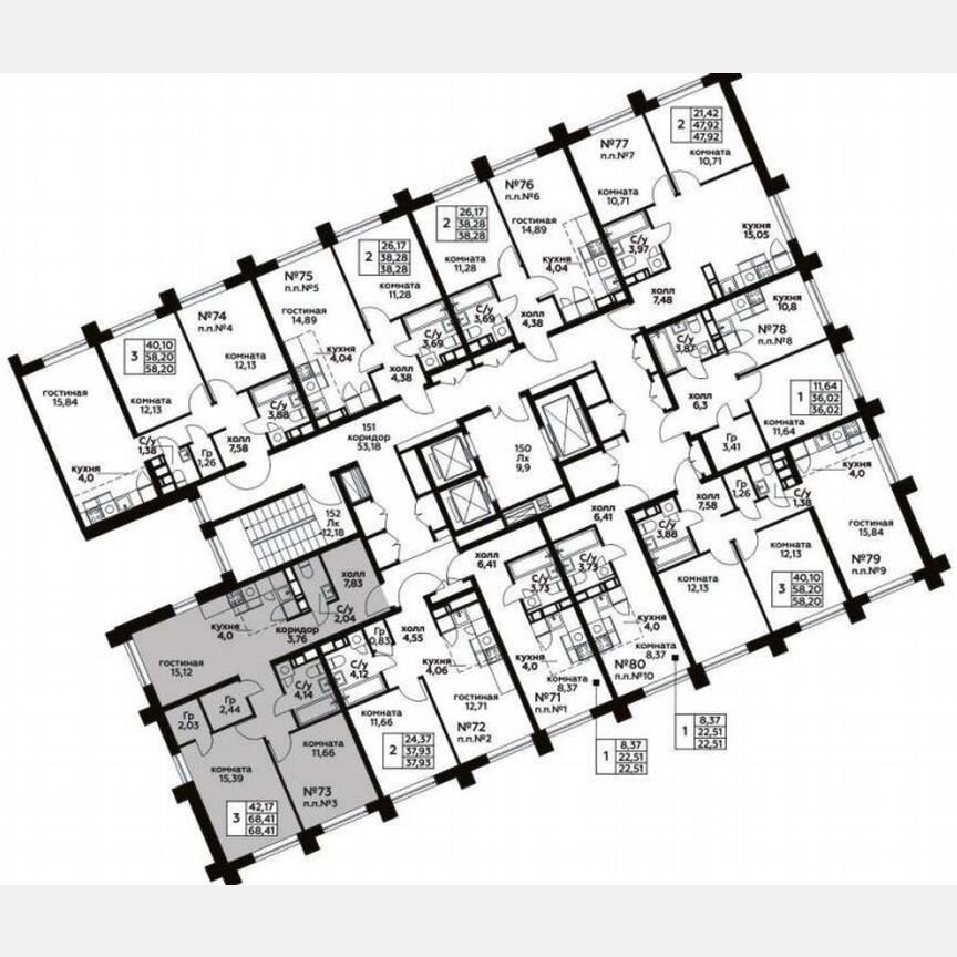 3-к. квартира, 68,4 м², 9/24 эт.