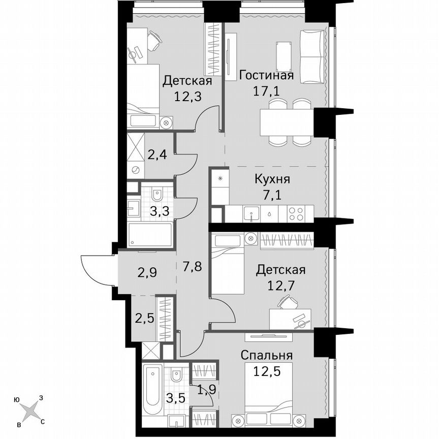 3-к. квартира, 86 м², 10/60 эт.