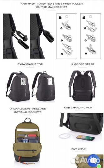 Рюкзак новый с замком «антивор»