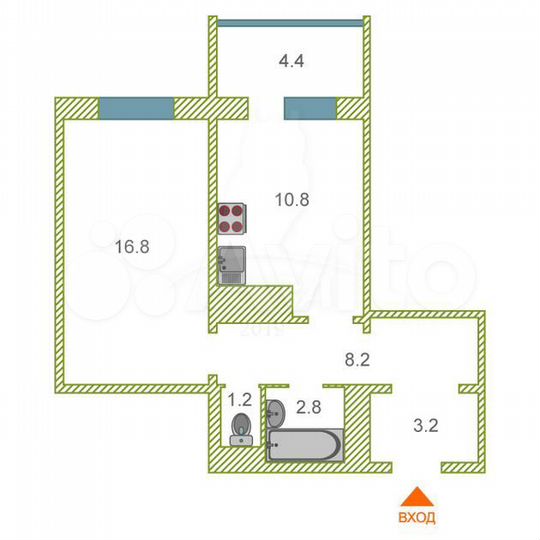 1-к. квартира, 43,1 м², 6/10 эт.