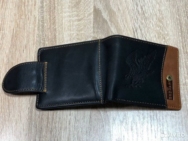 Кошелёк мужской кожаный. Чёрный, новый