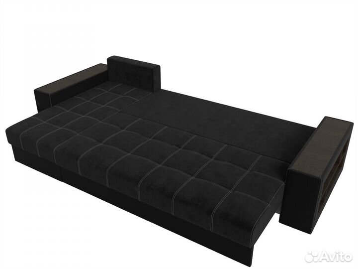 Диван угловой Дубай левый угол, велюр, экокожа, черный, черный