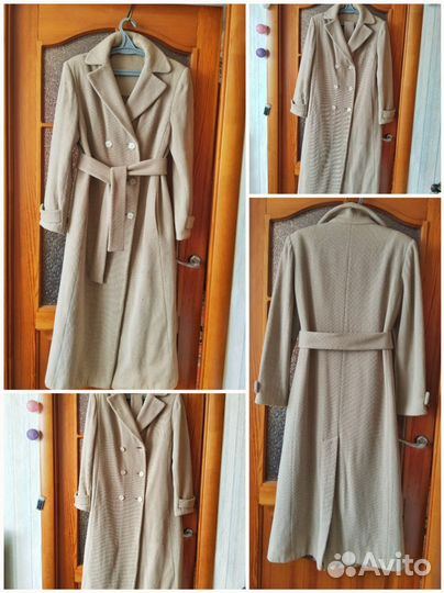 Пальто двубортное бежевое