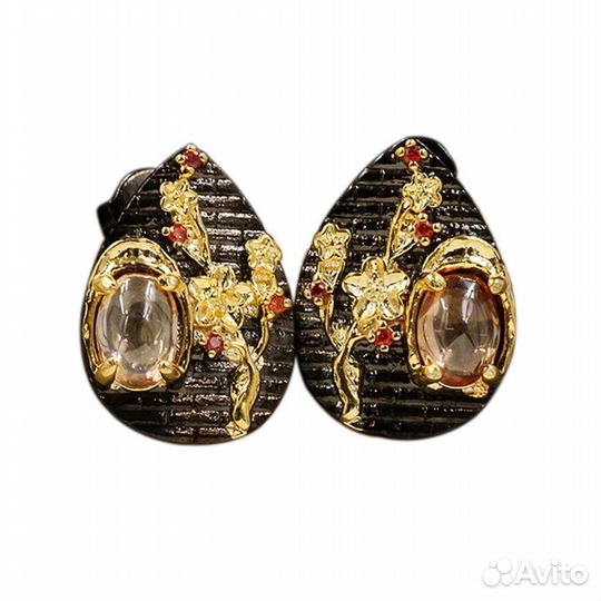 Серьги Черненое серебро 925 натуральные камни