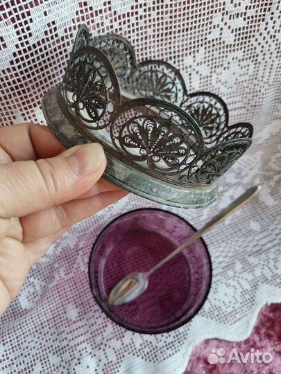 Сахарница и вазочка цветное стекло скань СССР