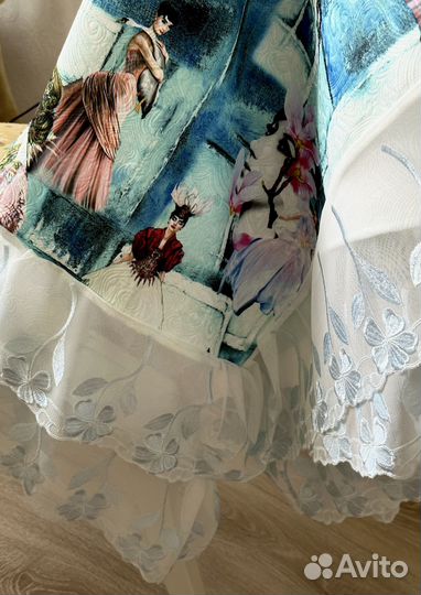 Скатерть нарядная жаккард кружево голубая сюрр