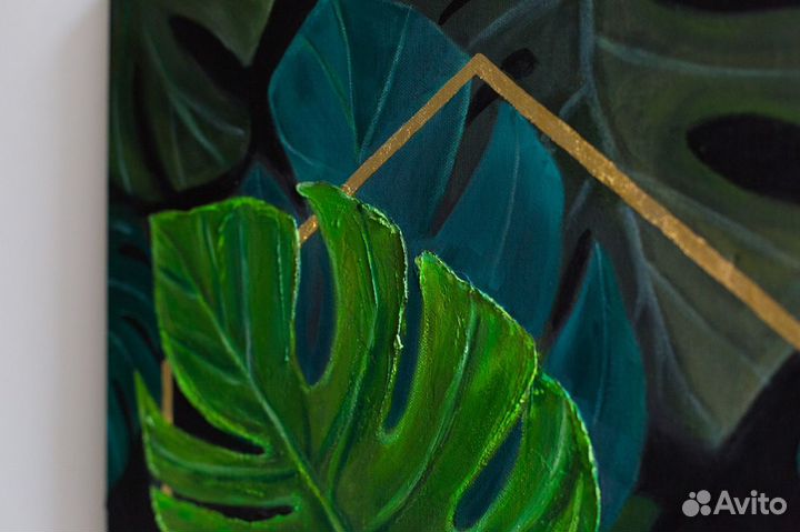 Интерьерная абстрактная картина цветок Монстера