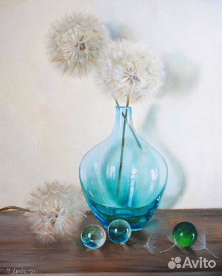 Картина маслом Натюрморт с одуванчиками