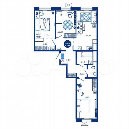 3-к. квартира, 81 м², 9/17 эт.
