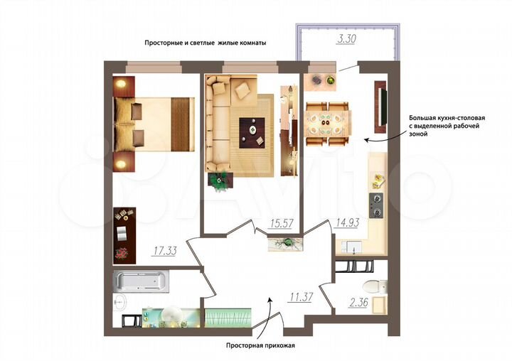 2-к. квартира, 66,5 м², 7/19 эт.