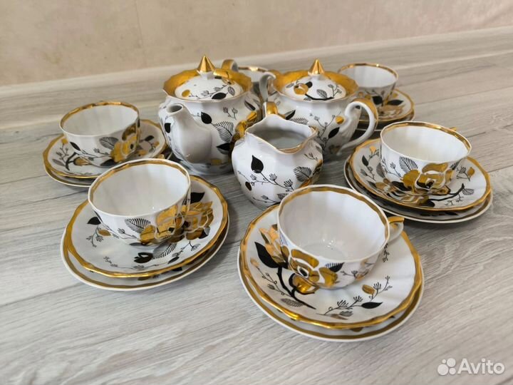 Чайный сервиз СССР Золотая роза вербилки фарфор