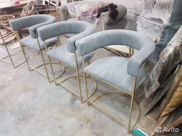 Стул барный открытый серый на золоте