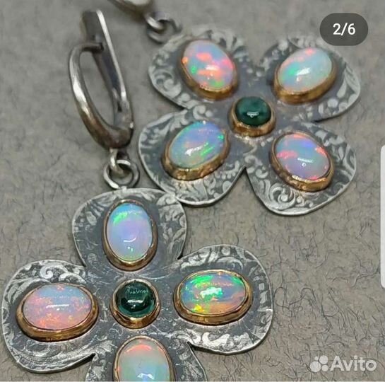 Серьги и кольцо с опалом