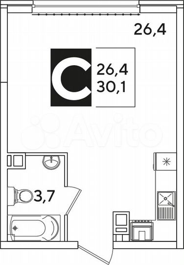 Квартира-студия, 30,1 м², 3/16 эт.