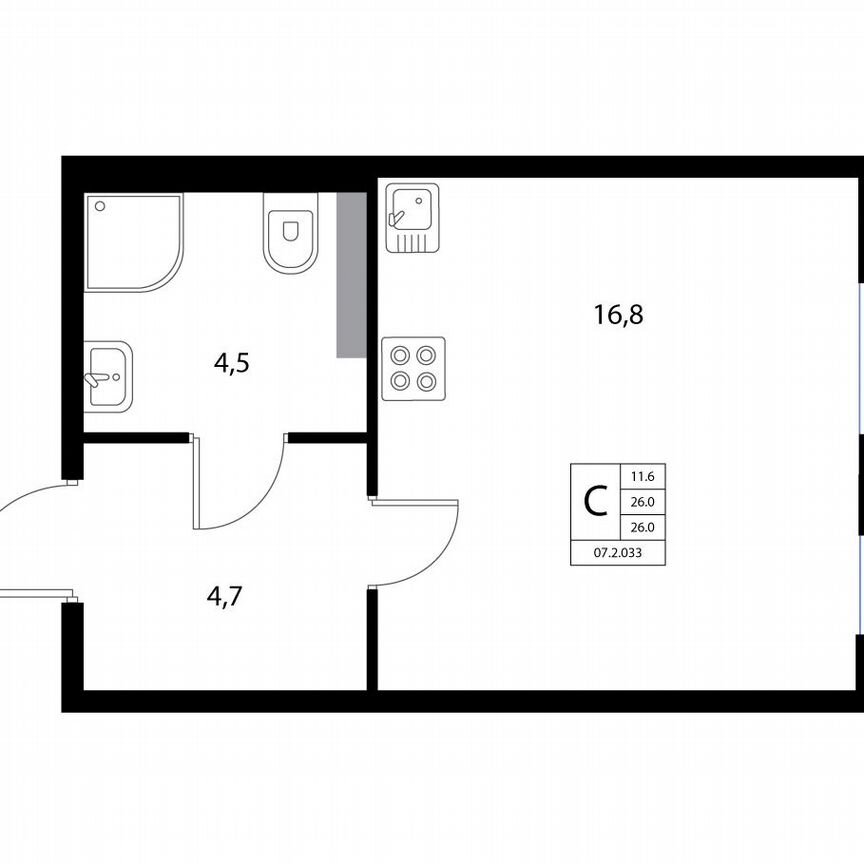 Квартира-студия, 26 м², 1/3 эт.