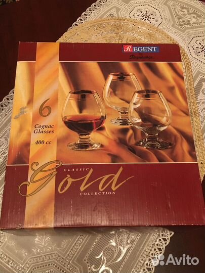 Набор новых коньячных бокалов с позолотой 6шт