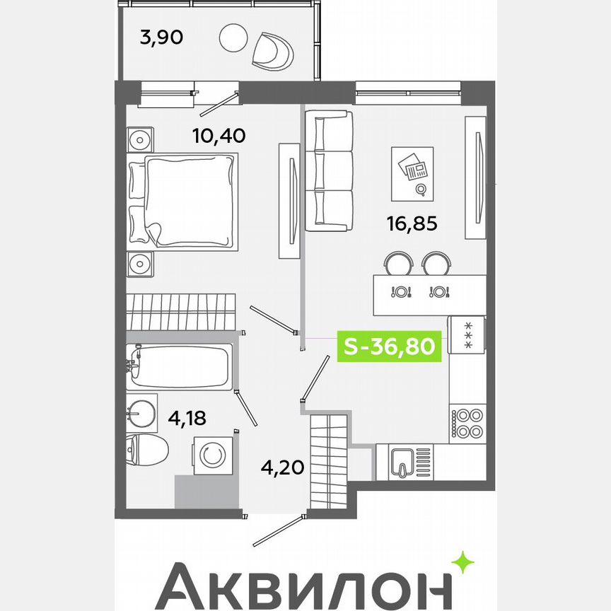 1-к. квартира, 36,8 м², 7/12 эт.