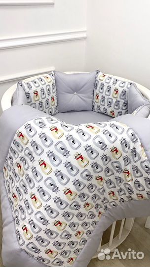 Бортики в кроватку и одеяло, набивной рисунок+кант