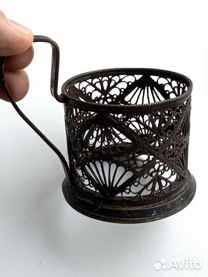 Подстаканник мельхиоровый. Скань, филигрань Винтаж