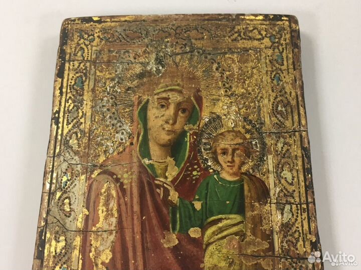 Старинная Икона Богородица Казанская, позолота