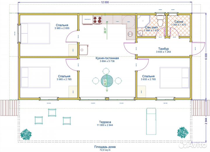 Деревянный домик 72 м