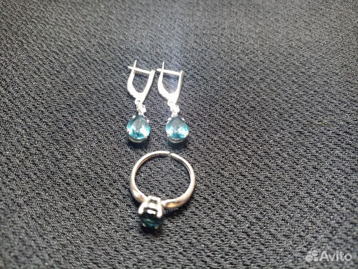 Серьги и кольцо серебро