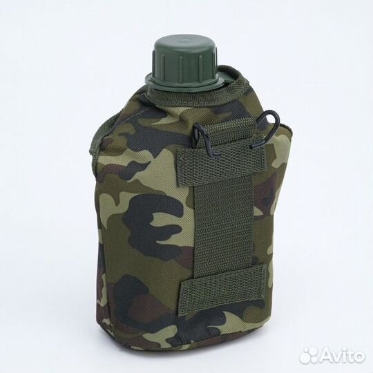 Фляжка походная с чехлом 1л, пластик, кружка алюм